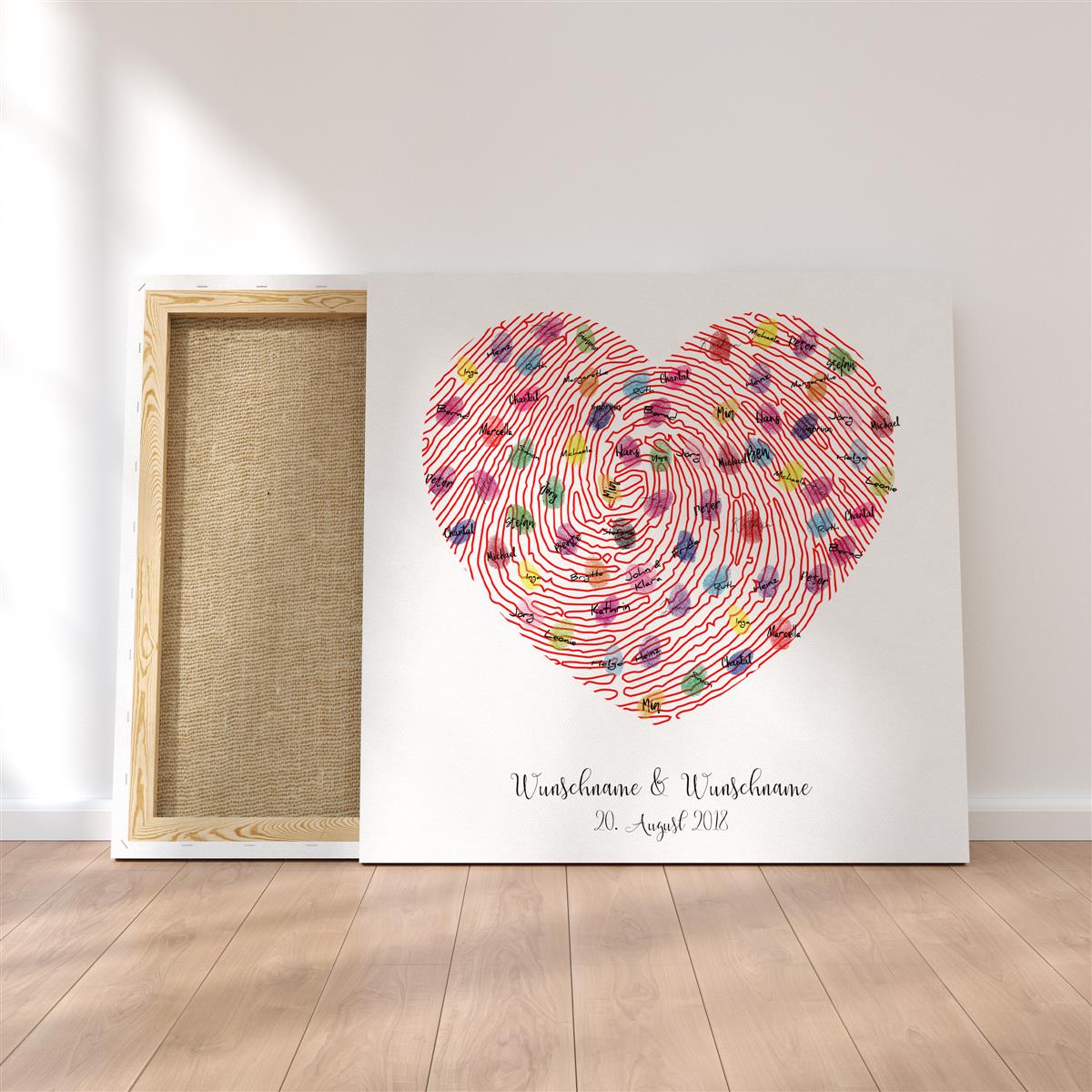 Personalisiertes Hochzeits-Gästebuch Leinwand 50x50 cm - Motiv Herz - MADYES - Hochzeitsdeko Manufaktur