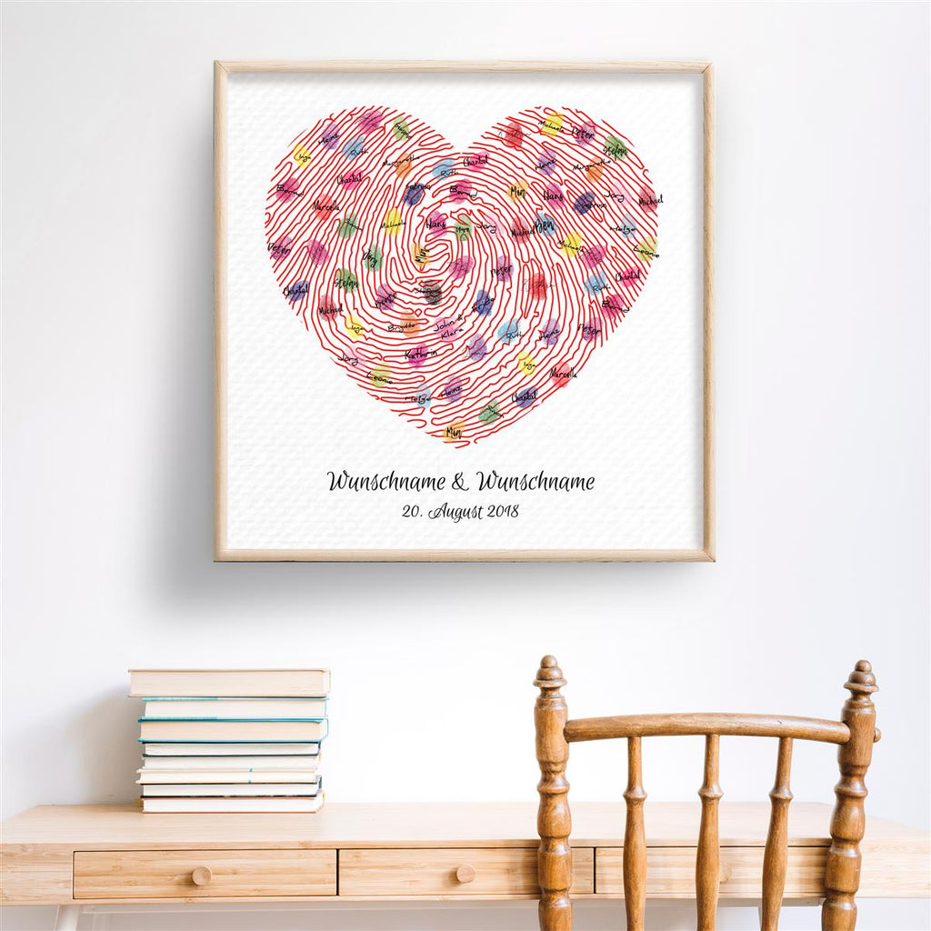 Personalisiertes Hochzeits-Gästebuch Leinwand 50x50 cm - Motiv Herz - MADYES - Hochzeitsdeko Manufaktur