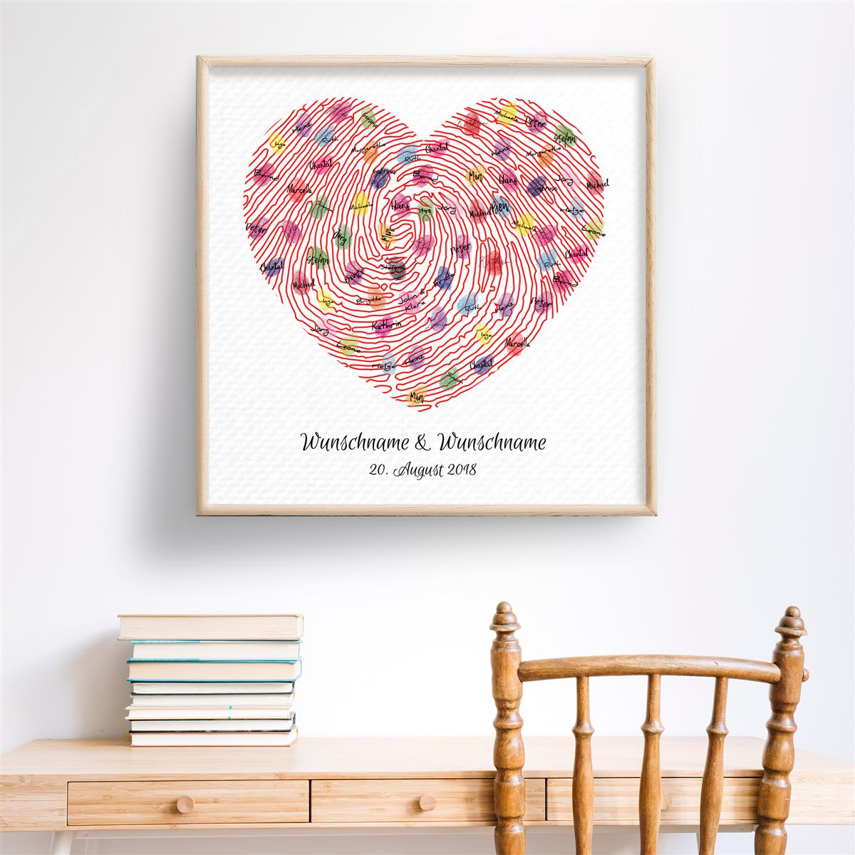 Personalisiertes Hochzeits-Gästebuch Leinwand 50x50 cm - Motiv Herz - MADYES - Hochzeitsdeko Manufaktur