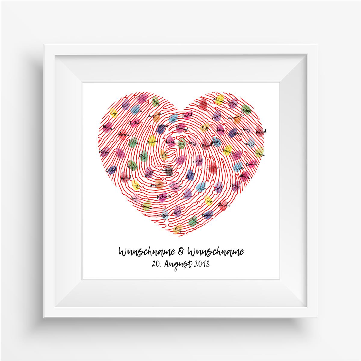 Personalisiertes Hochzeits-Gästebuch Leinwand 50x50 cm - Motiv Herz - MADYES - Hochzeitsdeko Manufaktur