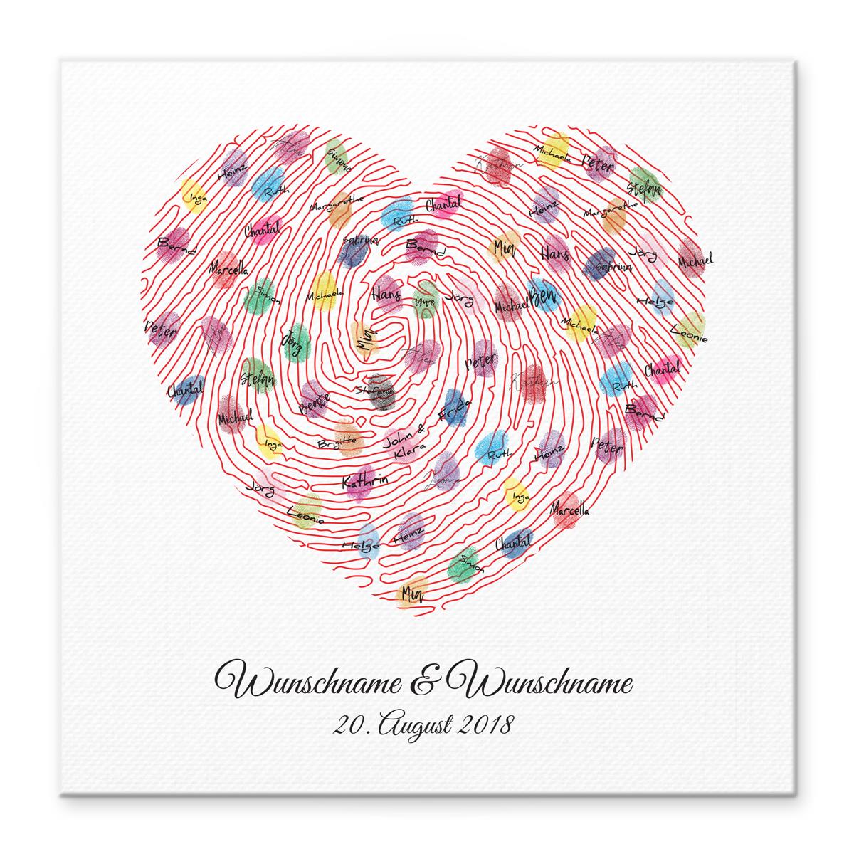 Personalisiertes Hochzeits-Gästebuch Leinwand 50x50 cm - Motiv Herz - MADYES - Hochzeitsdeko Manufaktur