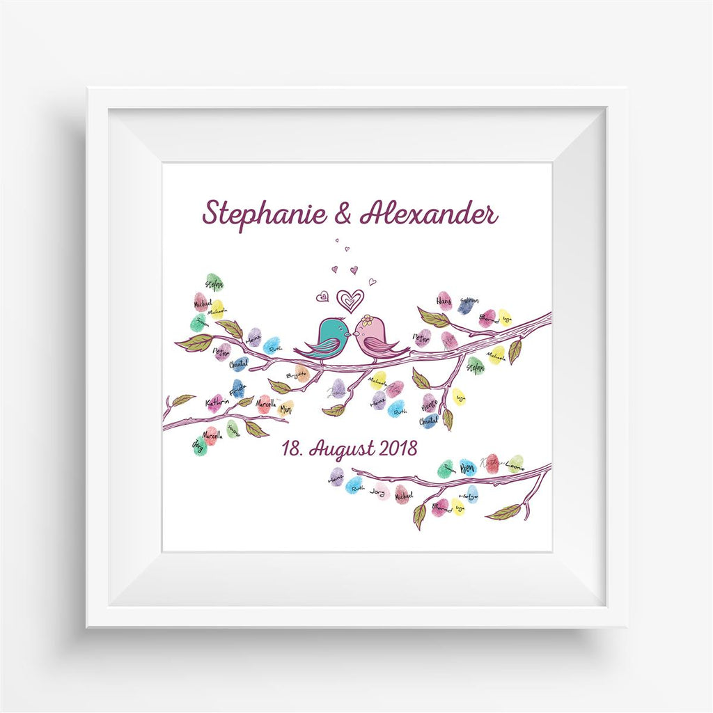 Personalisiertes Hochzeits-Gästebuch Leinwand 50x50 cm - Motiv Love Birds - MADYES - Hochzeitsdeko Manufaktur