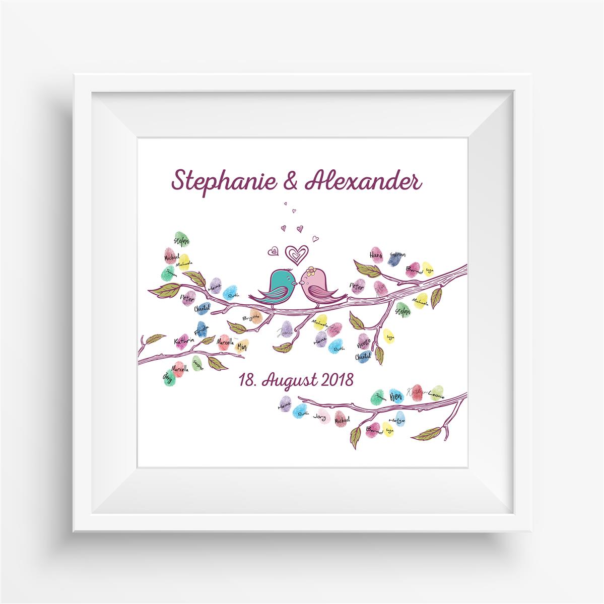 Personalisiertes Hochzeits-Gästebuch Leinwand 50x50 cm - Motiv Love Birds - MADYES - Hochzeitsdeko Manufaktur