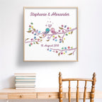 Personalisiertes Hochzeits-Gästebuch Leinwand 50x50 cm - Motiv Love Birds - MADYES - Hochzeitsdeko Manufaktur