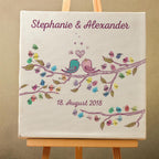 Personalisiertes Hochzeits-Gästebuch Leinwand 50x50 cm - Motiv Love Birds - MADYES - Hochzeitsdeko Manufaktur