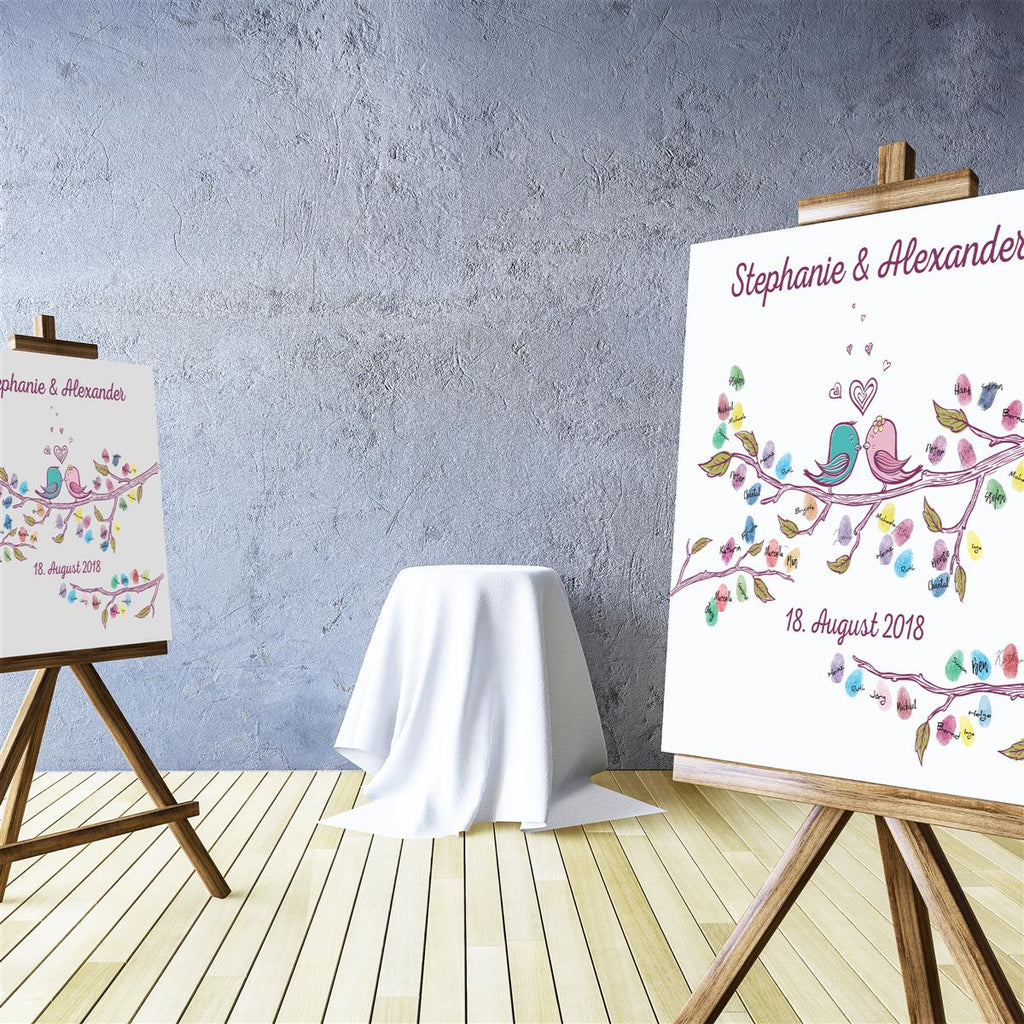 Personalisiertes Hochzeits-Gästebuch Leinwand 50x50 cm - Motiv Love Birds - MADYES - Hochzeitsdeko Manufaktur