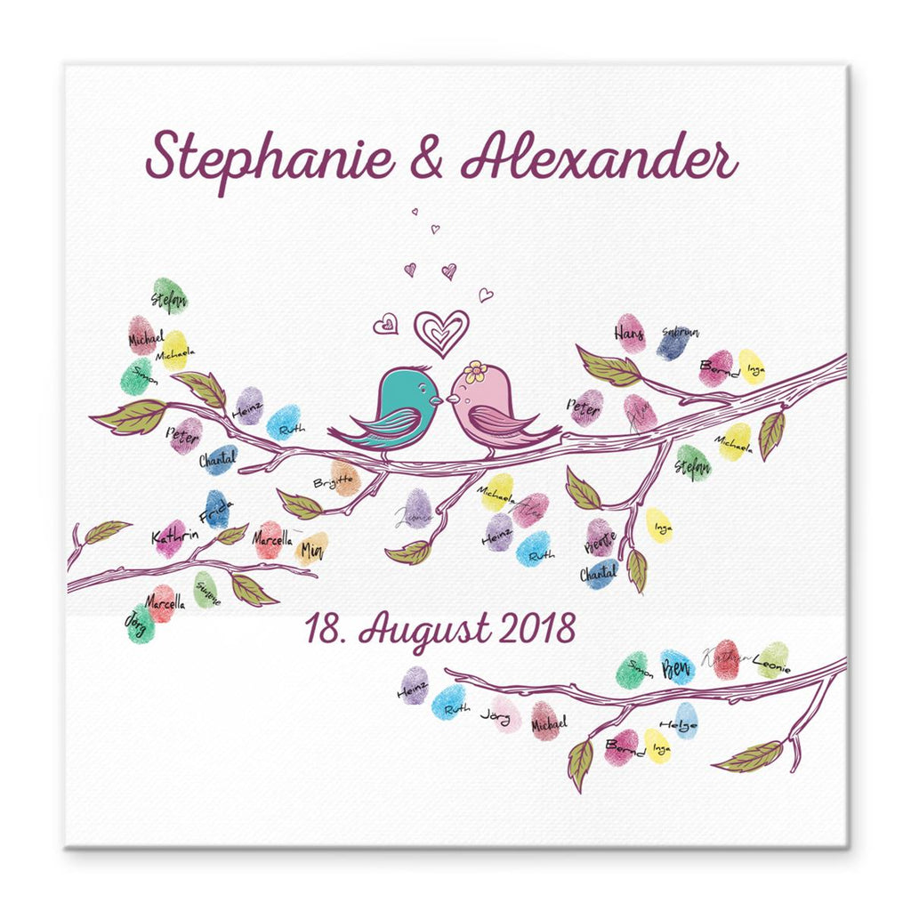 Personalisiertes Hochzeits-Gästebuch Leinwand 50x50 cm - Motiv Love Birds - MADYES - Hochzeitsdeko Manufaktur