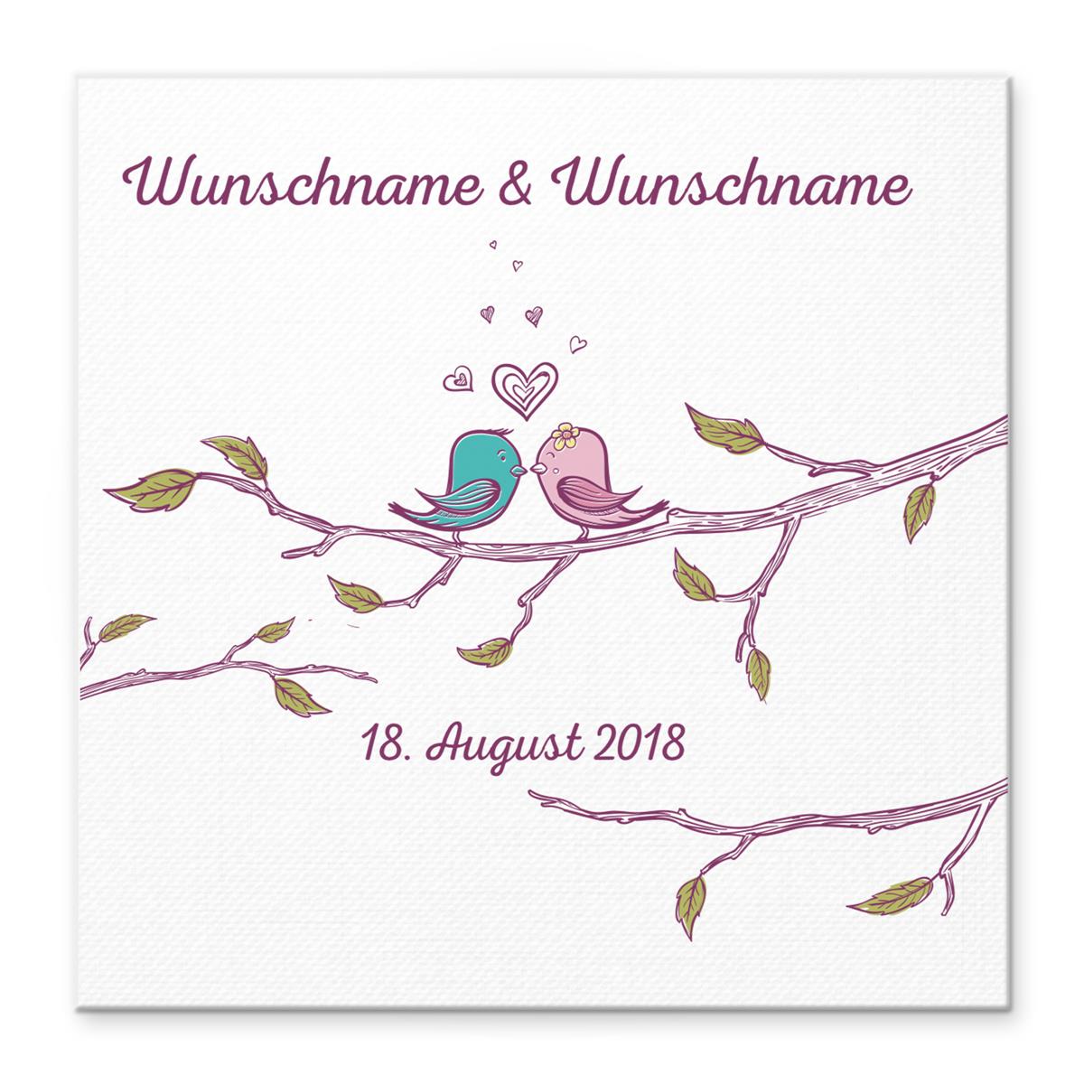 Personalisiertes Hochzeits-Gästebuch Leinwand 50x50 cm - Motiv Love Birds - MADYES - Hochzeitsdeko Manufaktur