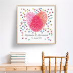 Personalisiertes Hochzeits-Gästebuch Leinwand 50x50 cm - Motiv Herz Fingerabdrücke - MADYES - Hochzeitsdeko Manufaktur