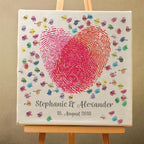 Personalisiertes Hochzeits-Gästebuch Leinwand 50x50 cm - Motiv Herz Fingerabdrücke - MADYES - Hochzeitsdeko Manufaktur