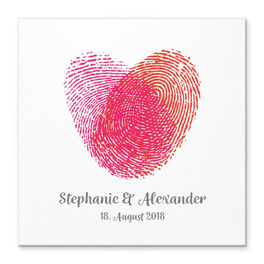 Personalisiertes Hochzeits-Gästebuch Leinwand 50x50 cm - Motiv Herz Fingerabdrücke - MADYES - Hochzeitsdeko Manufaktur