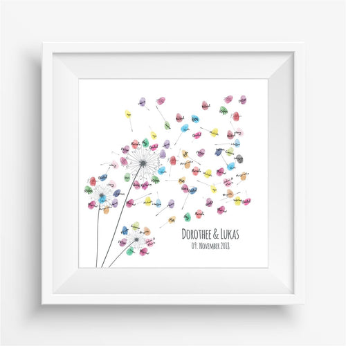 Personalisiertes Hochzeits-Gästebuch Leinwand 50x50 cm - Motiv Pusteblume - MADYES - Hochzeitsdeko Manufaktur