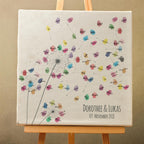 Personalisiertes Hochzeits-Gästebuch Leinwand 50x50 cm - Motiv Pusteblume - MADYES - Hochzeitsdeko Manufaktur