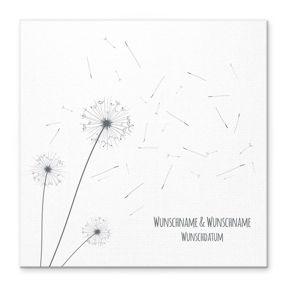 Personalisiertes Hochzeits-Gästebuch Leinwand 50x50 cm - Motiv Pusteblume - MADYES - Hochzeitsdeko Manufaktur