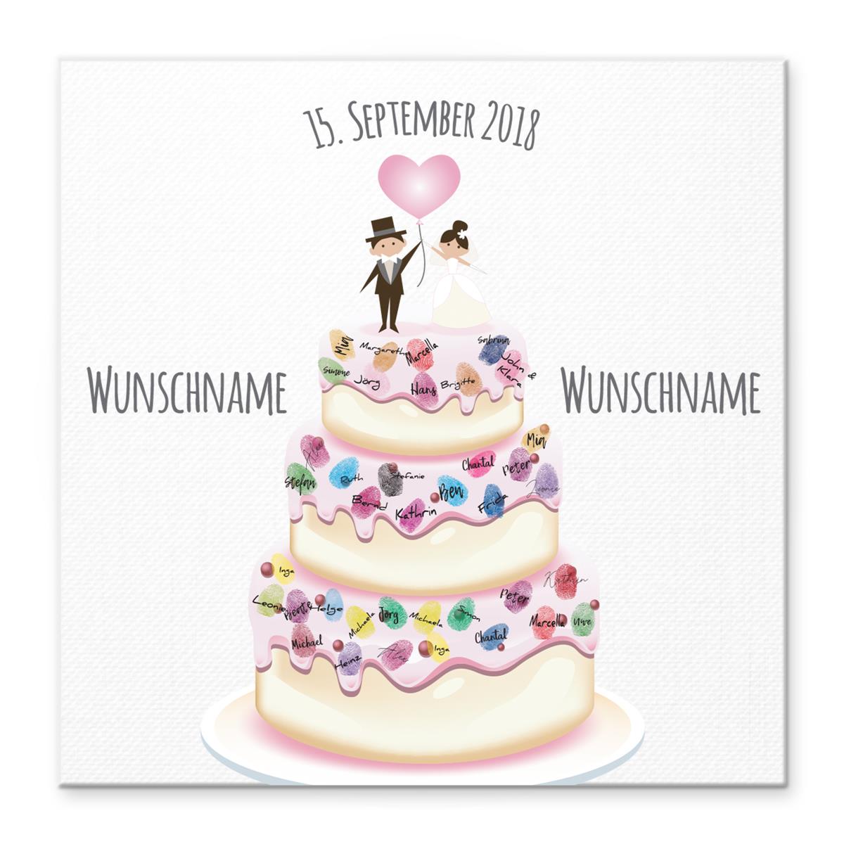 Personalisiertes Hochzeits-Gästebuch Leinwand 50x50 cm - Motiv Hochzeitstorte - MADYES - Hochzeitsdeko Manufaktur