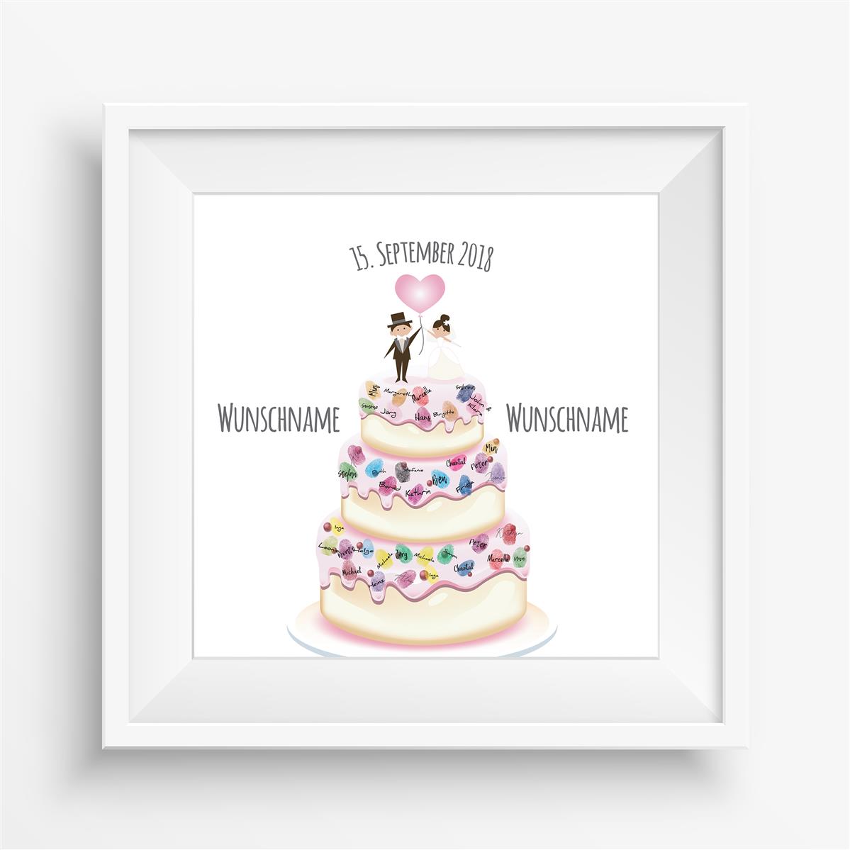 Personalisiertes Hochzeits-Gästebuch Leinwand 50x50 cm - Motiv Hochzeitstorte - MADYES - Hochzeitsdeko Manufaktur