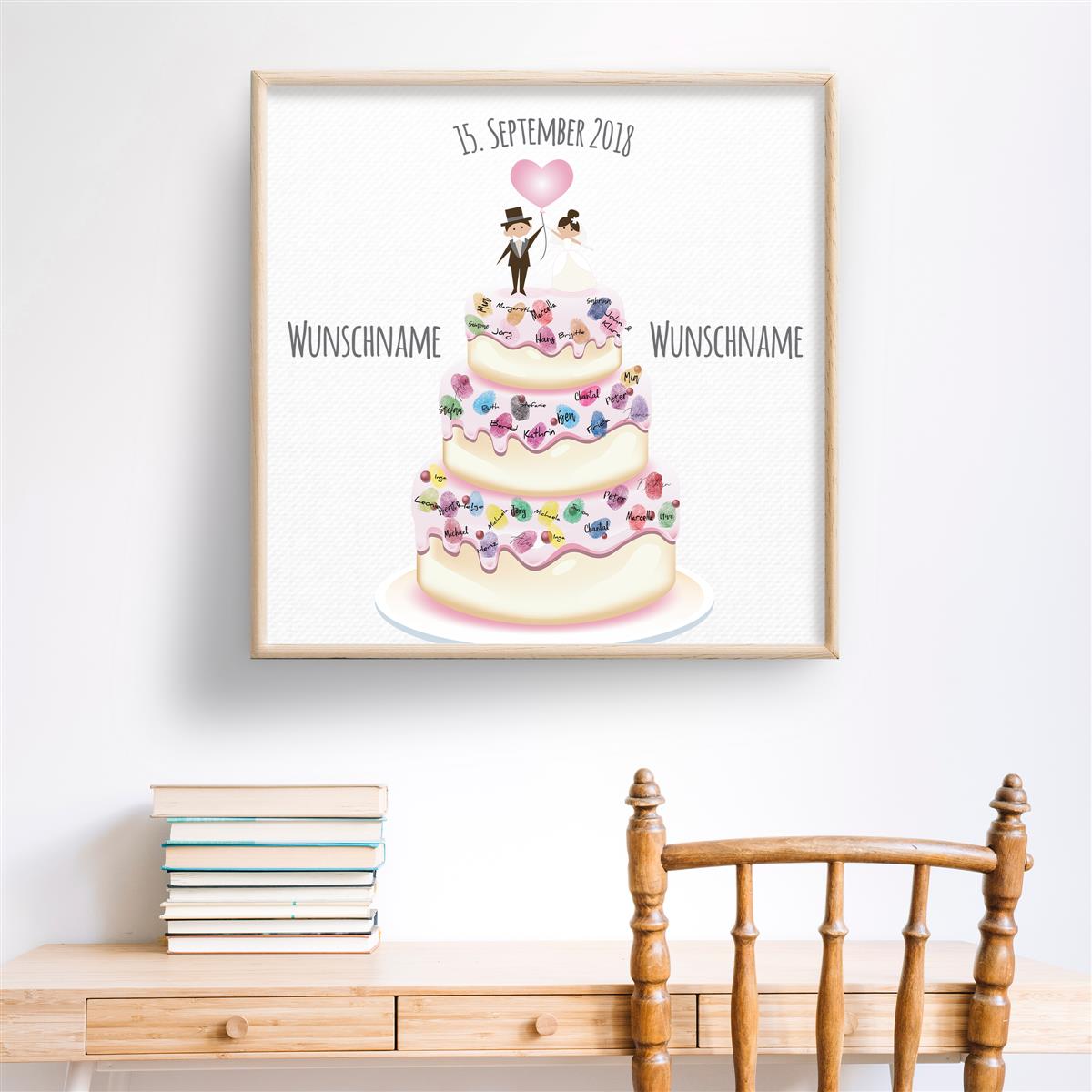 Personalisiertes Hochzeits-Gästebuch Leinwand 50x50 cm - Motiv Hochzeitstorte - MADYES - Hochzeitsdeko Manufaktur