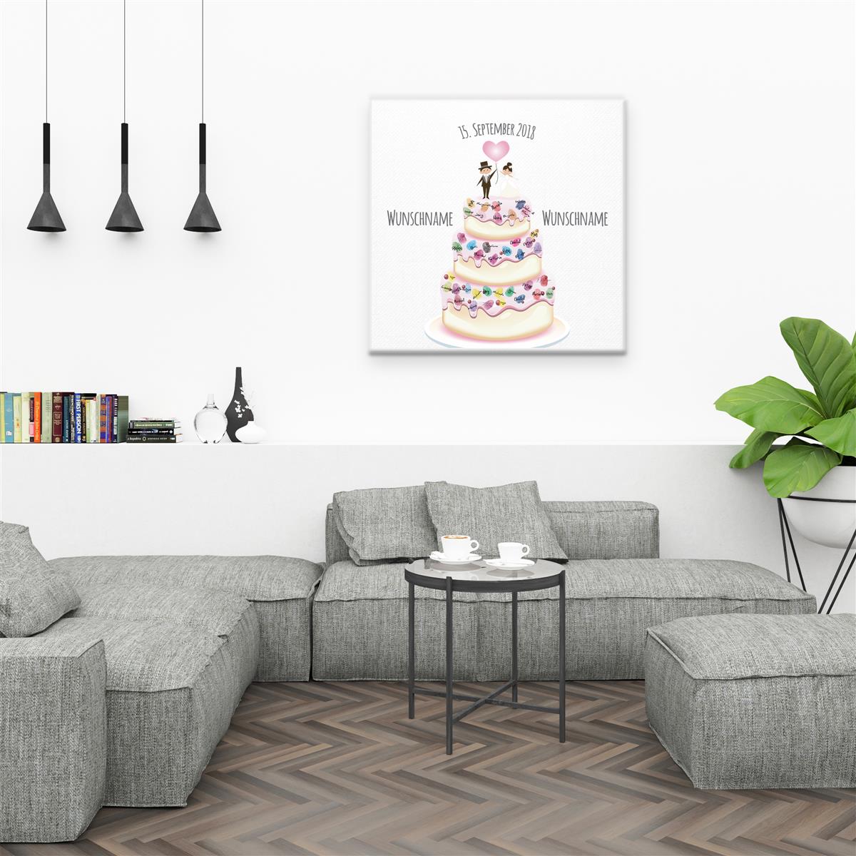 Personalisiertes Hochzeits-Gästebuch Leinwand 50x50 cm - Motiv Hochzeitstorte - MADYES - Hochzeitsdeko Manufaktur