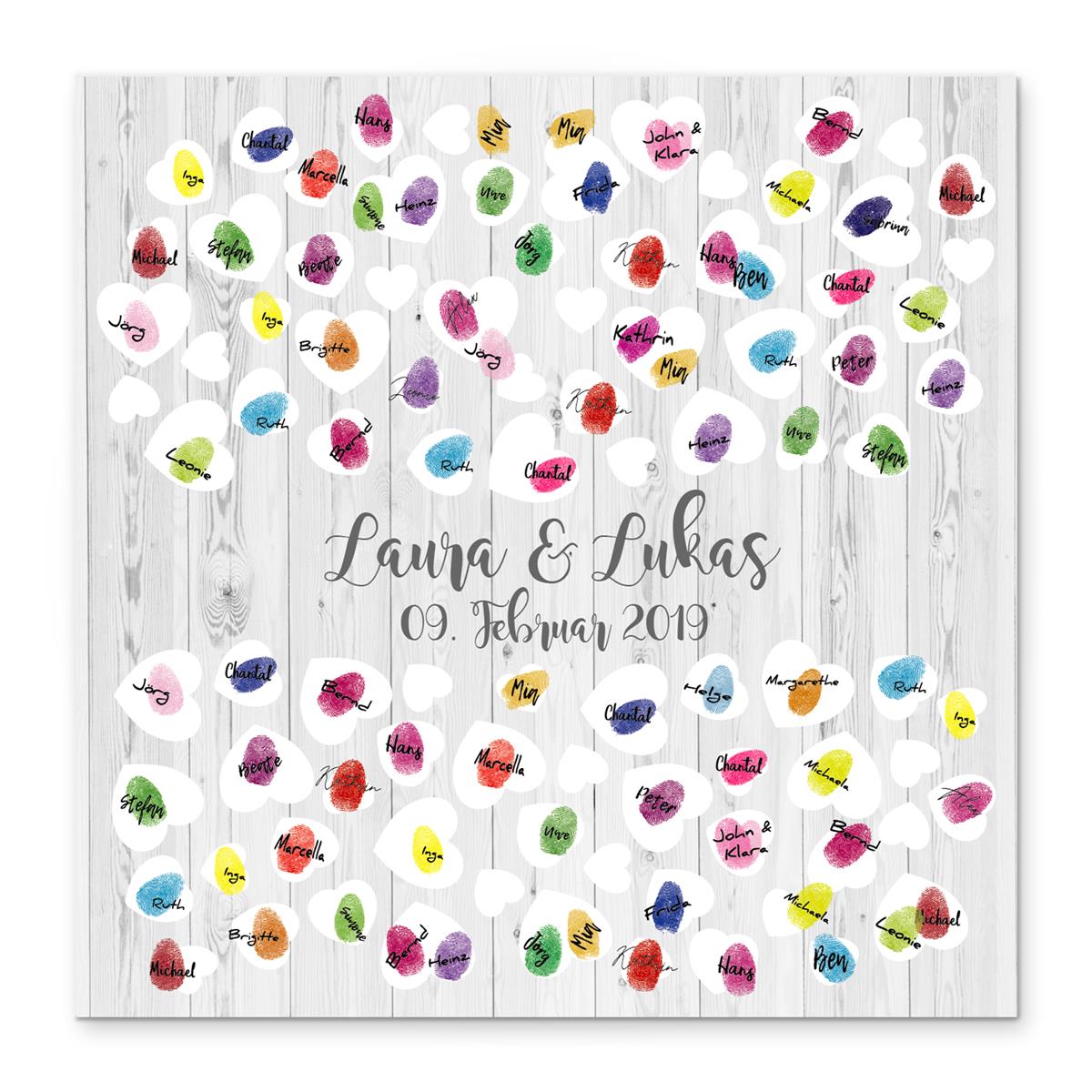 Personalisiertes Hochzeits-Gästebuch Leinwand 50x50 cm - Motiv Holz & Herz Rustic - MADYES - Hochzeitsdeko Manufaktur