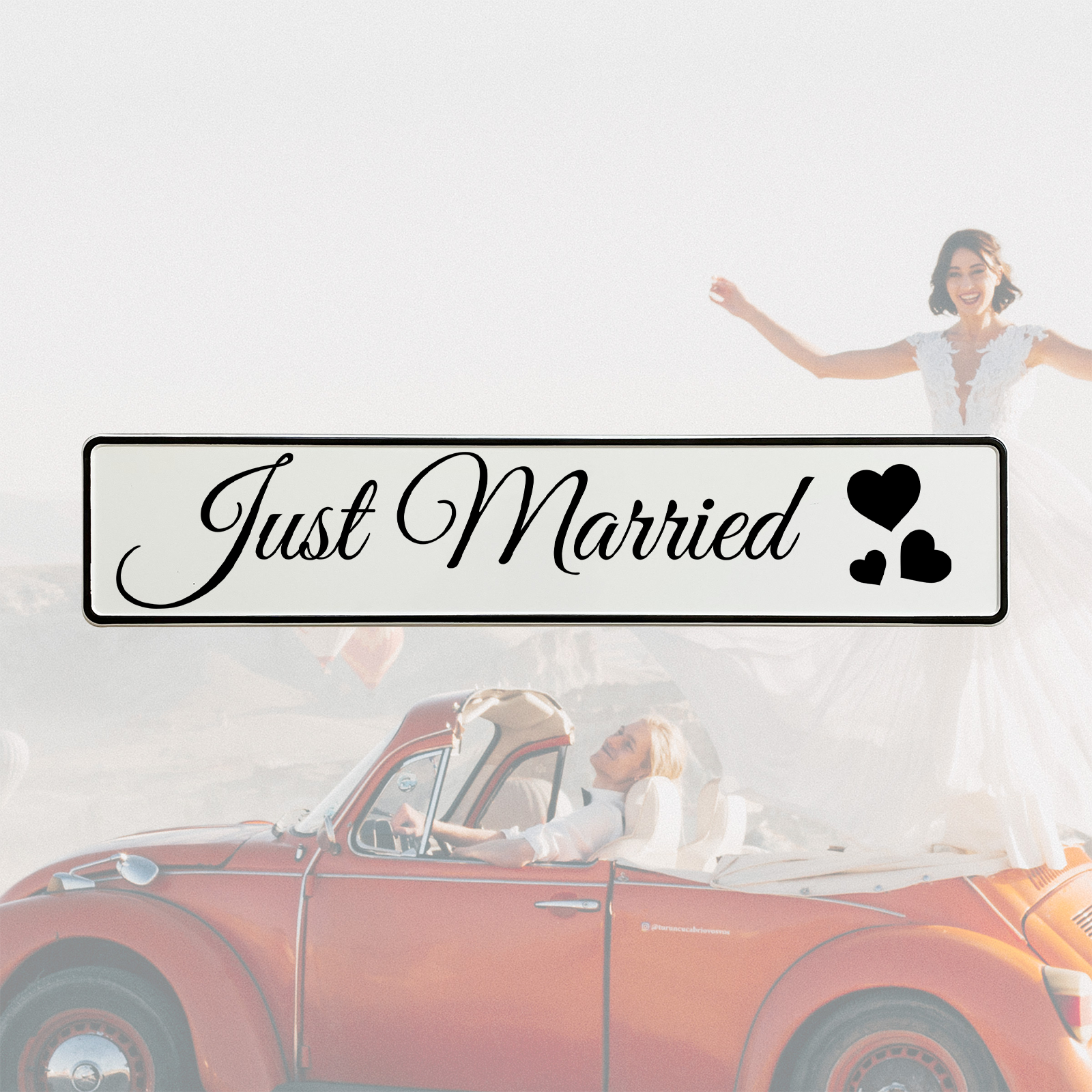 KFZ-Hochzeitskennzeichen Just Married Schriftzug – Klassische Autodeko – 2 Stück - MADYES - Hochzeitsdeko Manufaktur