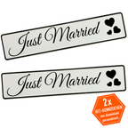KFZ-Hochzeitskennzeichen Just Married Schriftzug – Klassische Autodeko – 2 Stück - MADYES - Hochzeitsdeko Manufaktur
