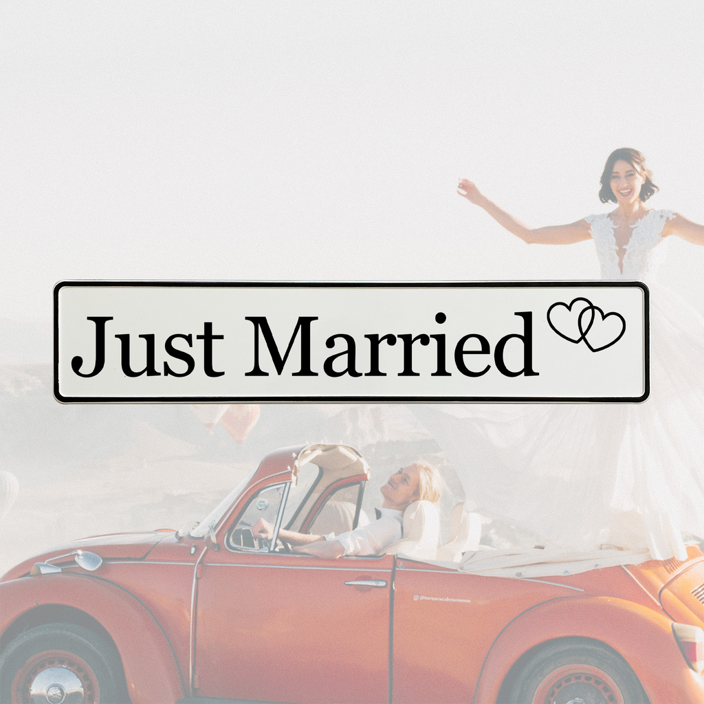 KFZ-Hochzeitskennzeichen Just Married Herz – Romantisches Herz Design – 2er Set - MADYES - Hochzeitsdeko Manufaktur