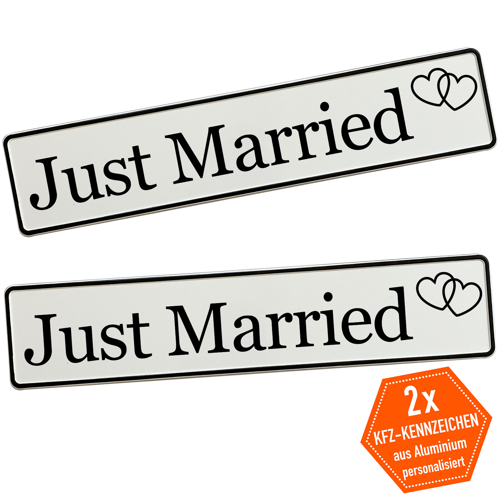 KFZ-Hochzeitskennzeichen Just Married Herz – Romantisches Herz Design – 2er Set - MADYES - Hochzeitsdeko Manufaktur