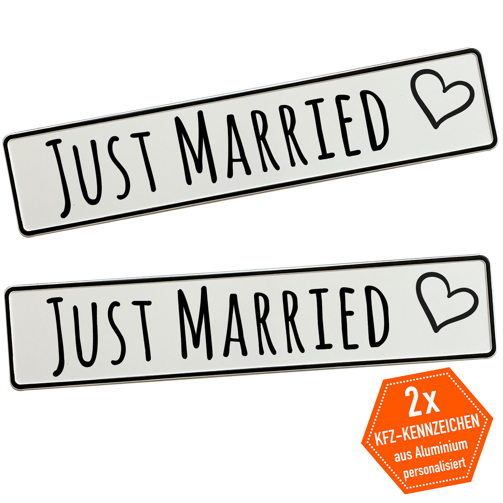 KFZ-Hochzeitskennzeichen Just Married Minimal – Schlichtes Design – 2 Stück - MADYES - Hochzeitsdeko Manufaktur