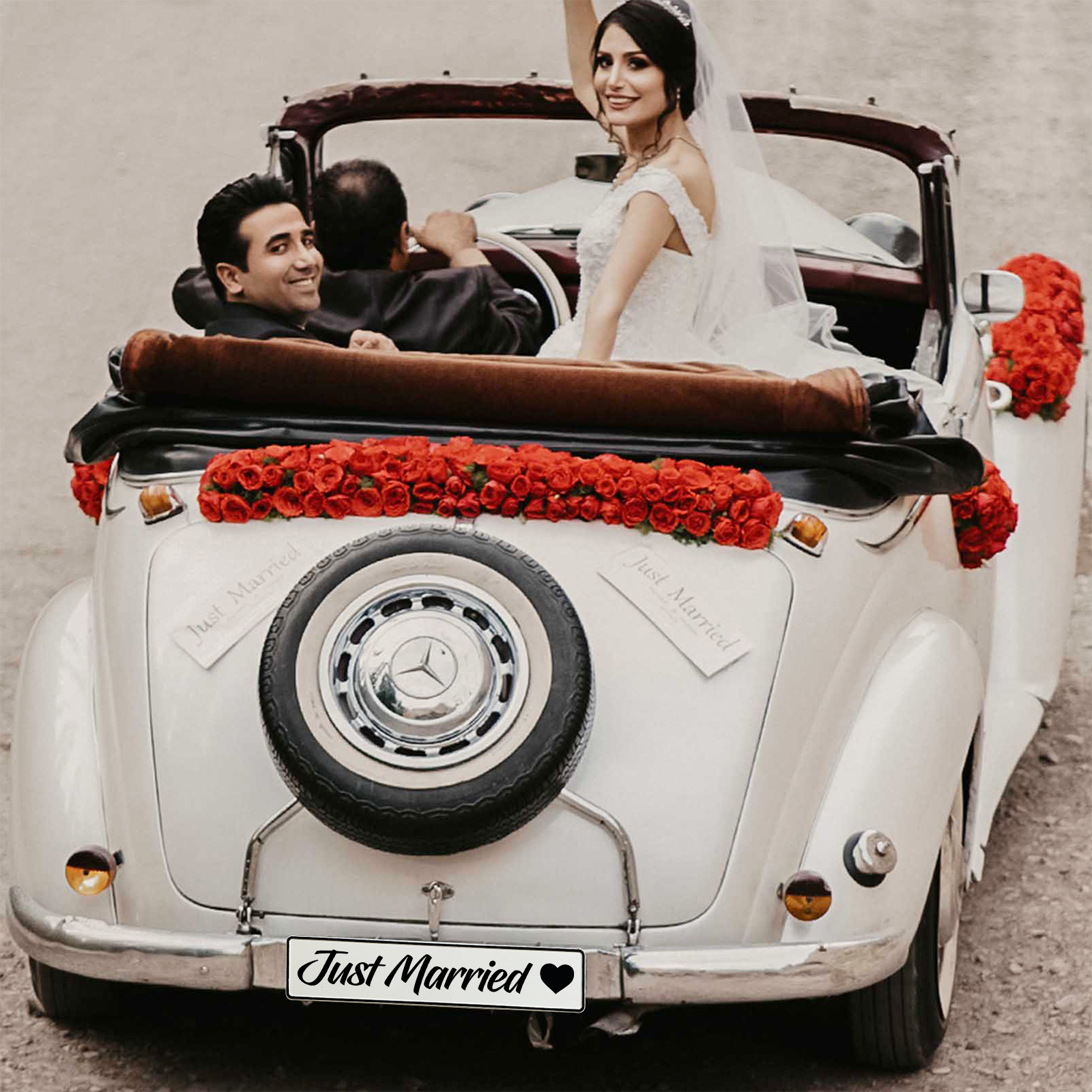 KFZ-Hochzeitskennzeichen Just Married Vintage – Retro Hochzeitsdeko – 2 Stück - MADYES - Hochzeitsdeko Manufaktur