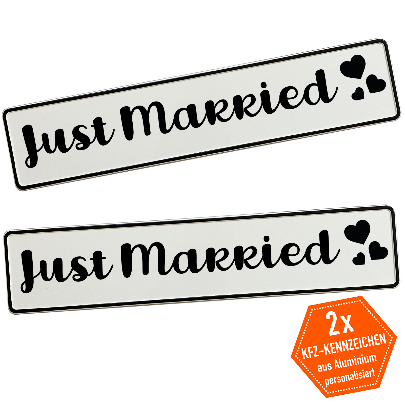 KFZ-Hochzeitskennzeichen Just Married Modern – Moderne Hochzeitsauto Deko – 2er Set - MADYES - Hochzeitsdeko Manufaktur
