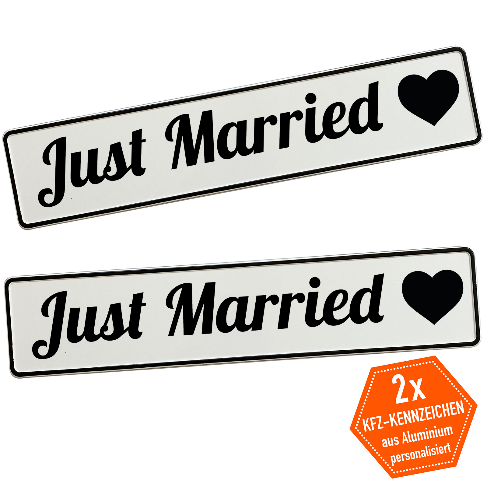 KFZ-Hochzeitskennzeichen Just Married Classic – Zeitlose Autodeko – 2er Set - MADYES - Hochzeitsdeko Manufaktur