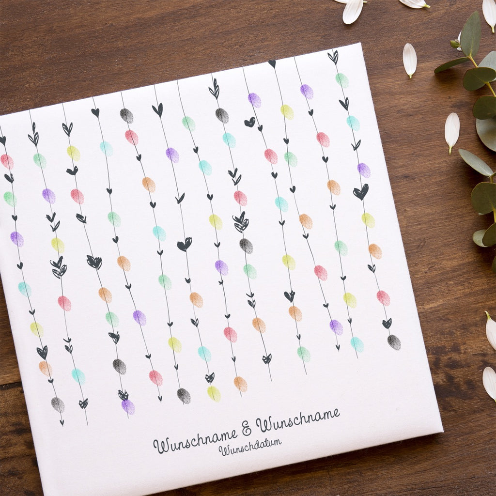 Personalisiertes Hochzeits-Gästebuch Leinwand 50x50 cm - Motiv Herzchen - MADYES - Hochzeitsdeko Manufaktur