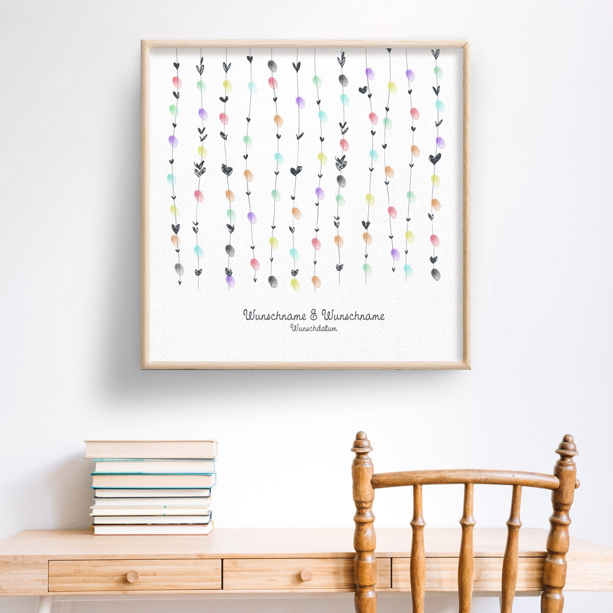 Personalisiertes Hochzeits-Gästebuch Leinwand 50x50 cm - Motiv Herzchen - MADYES - Hochzeitsdeko Manufaktur