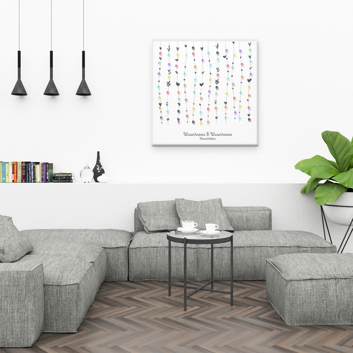 Personalisiertes Hochzeits-Gästebuch Leinwand 50x50 cm - Motiv Herzchen - MADYES - Hochzeitsdeko Manufaktur