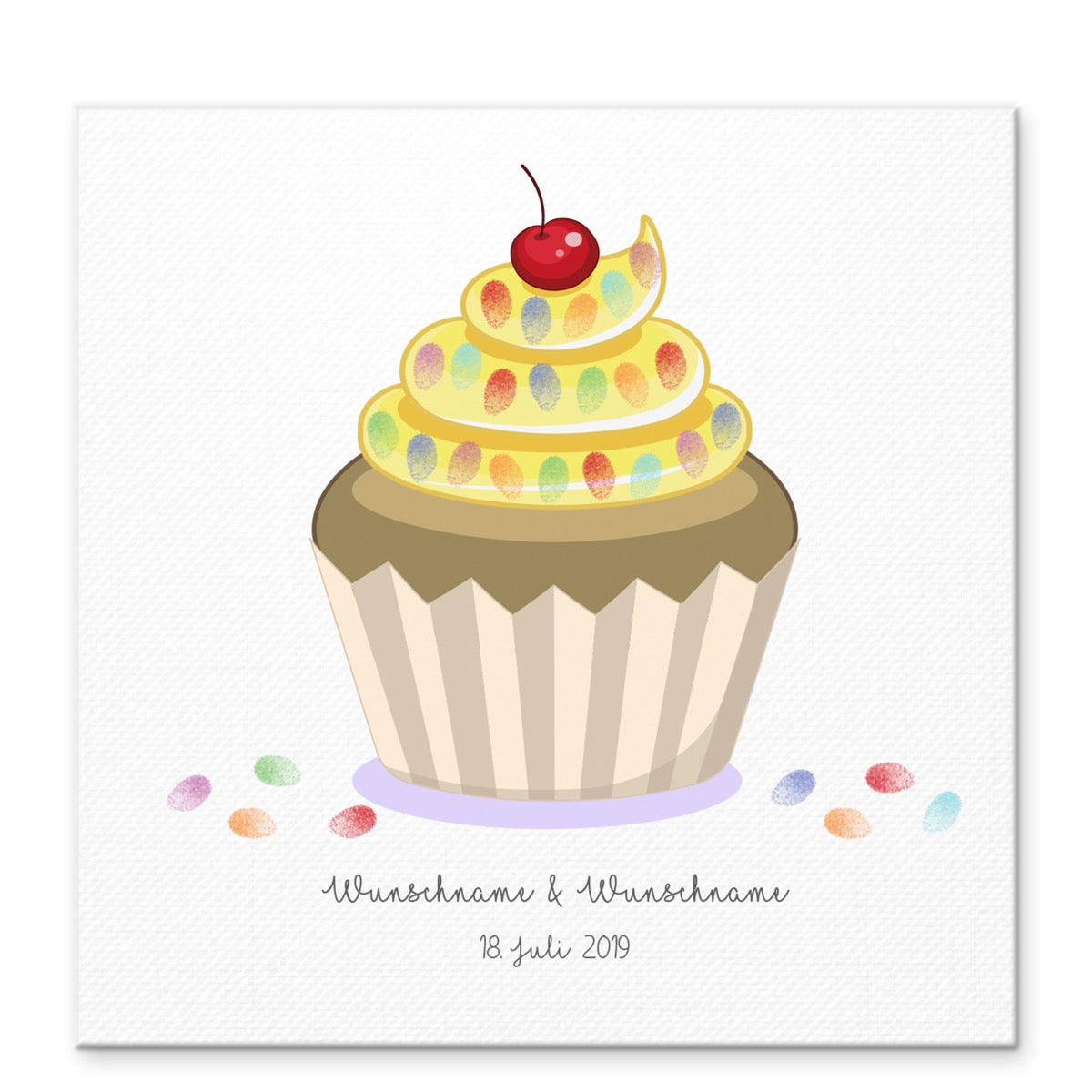 Personalisiertes Hochzeits-Gästebuch Leinwand 50x50 cm - Motiv Cupcake - MADYES - Hochzeitsdeko Manufaktur