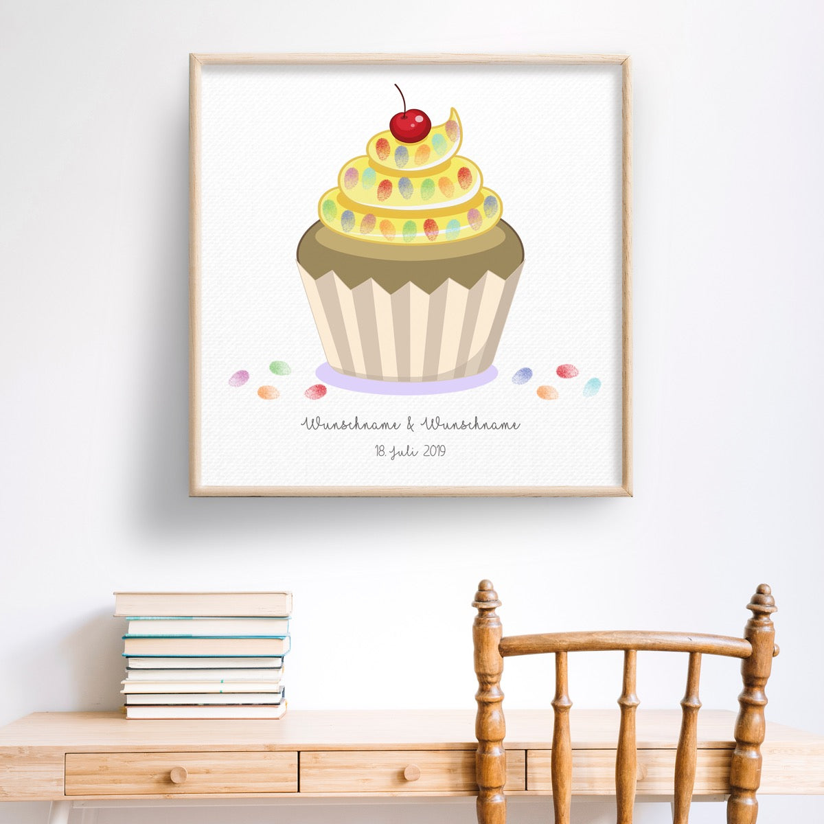 Personalisiertes Hochzeits-Gästebuch Leinwand 50x50 cm - Motiv Cupcake - MADYES - Hochzeitsdeko Manufaktur