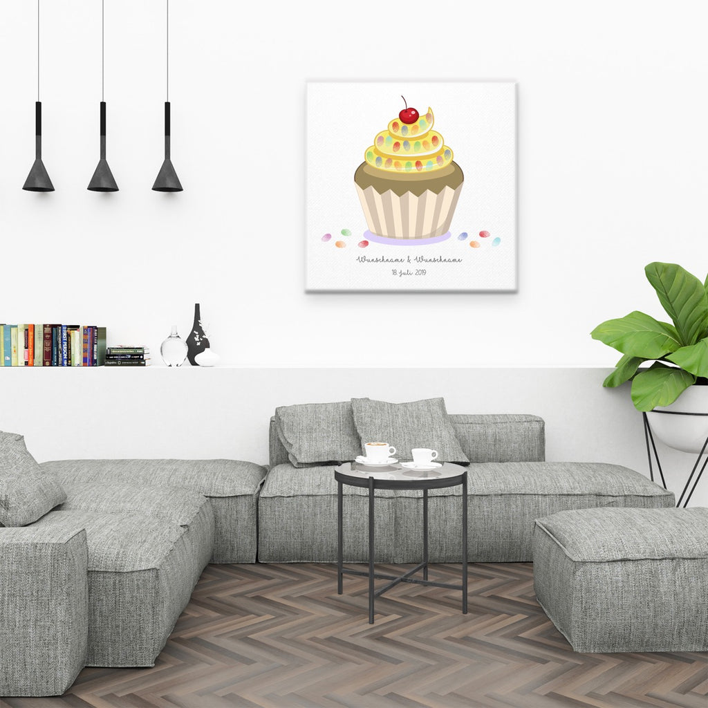 Personalisiertes Hochzeits-Gästebuch Leinwand 50x50 cm - Motiv Cupcake - MADYES - Hochzeitsdeko Manufaktur