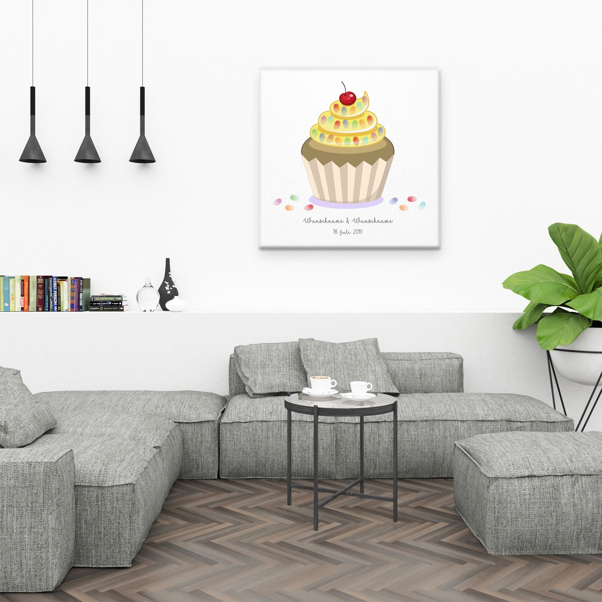 Personalisiertes Hochzeits-Gästebuch Leinwand 50x50 cm - Motiv Cupcake - MADYES - Hochzeitsdeko Manufaktur