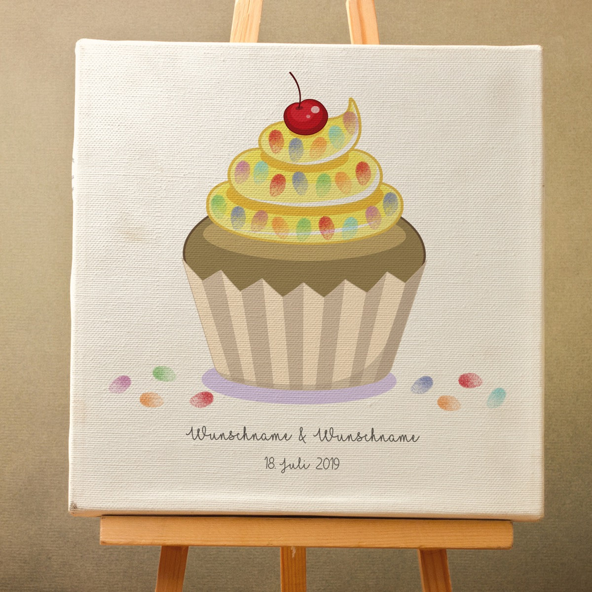 Personalisiertes Hochzeits-Gästebuch Leinwand 50x50 cm - Motiv Cupcake - MADYES - Hochzeitsdeko Manufaktur