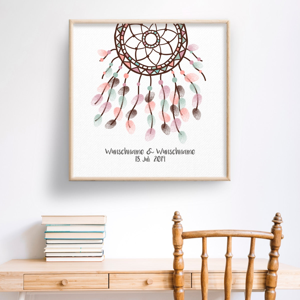 Personalisiertes Hochzeits-Gästebuch Leinwand 50x50 cm - Motiv Traumfänger - MADYES - Hochzeitsdeko Manufaktur