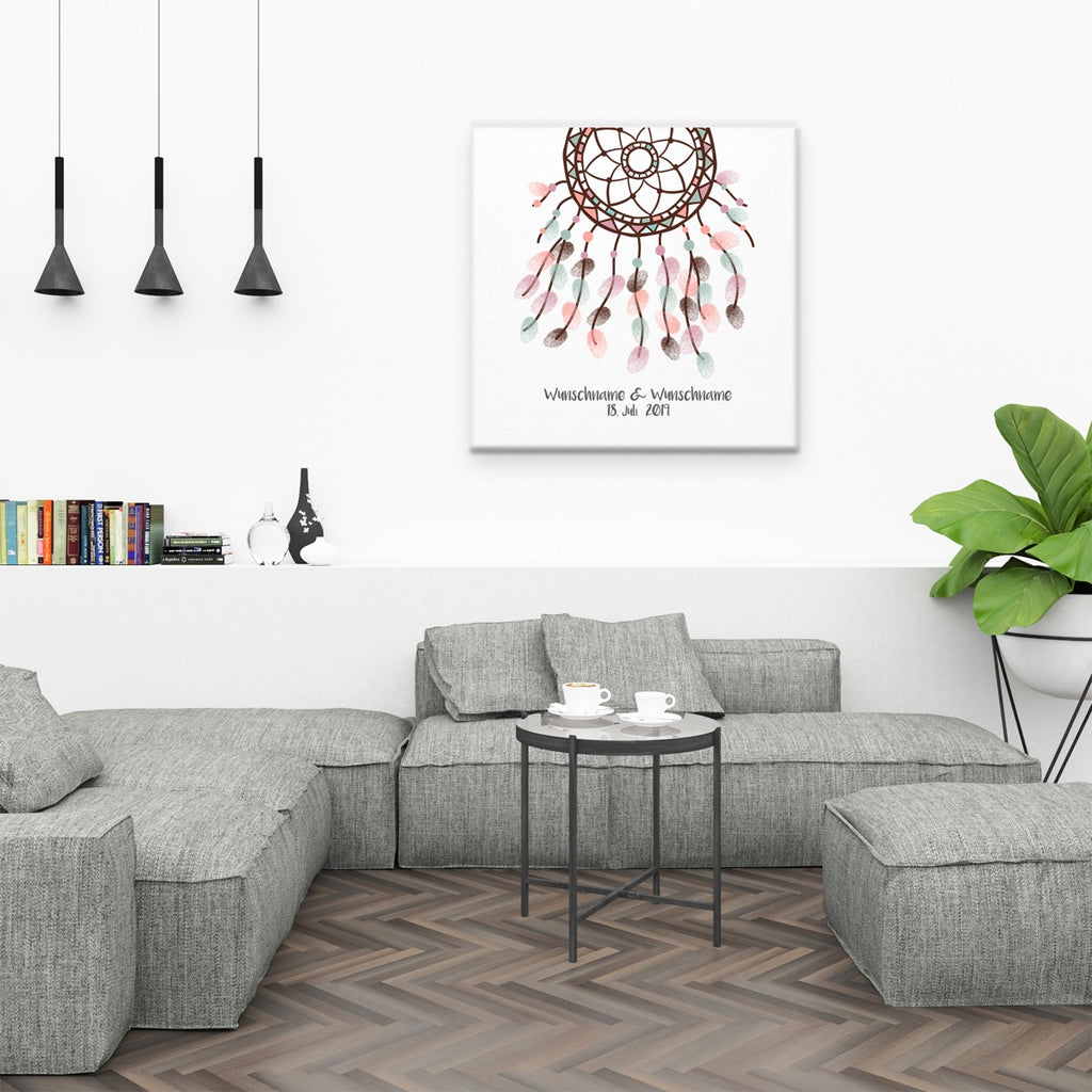Personalisiertes Hochzeits-Gästebuch Leinwand 50x50 cm - Motiv Traumfänger - MADYES - Hochzeitsdeko Manufaktur