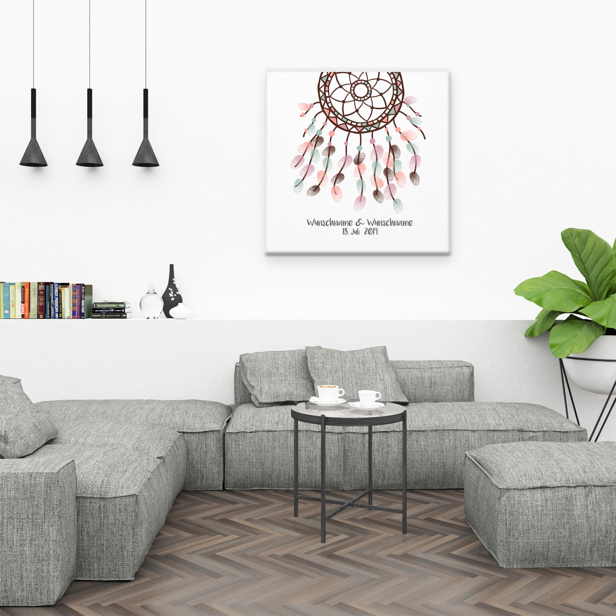 Personalisiertes Hochzeits-Gästebuch Leinwand 50x50 cm - Motiv Traumfänger - MADYES - Hochzeitsdeko Manufaktur