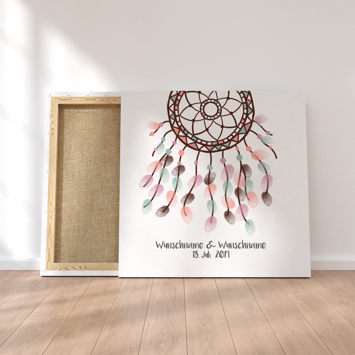 Personalisiertes Hochzeits-Gästebuch Leinwand 50x50 cm - Motiv Traumfänger - MADYES - Hochzeitsdeko Manufaktur