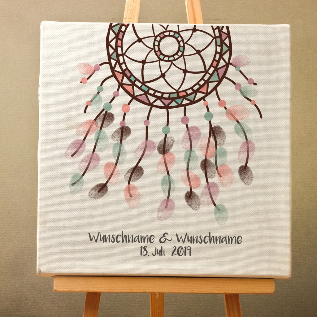 Personalisiertes Hochzeits-Gästebuch Leinwand 50x50 cm - Motiv Traumfänger - MADYES - Hochzeitsdeko Manufaktur
