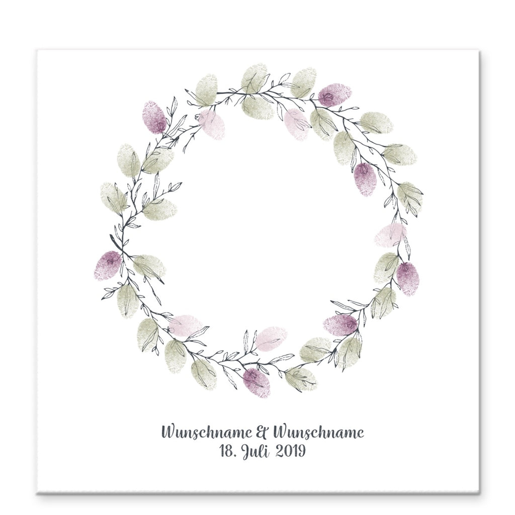 Personalisiertes Hochzeits-Gästebuch Leinwand 50x50 cm - Motiv Blumenkranz - MADYES - Hochzeitsdeko Manufaktur
