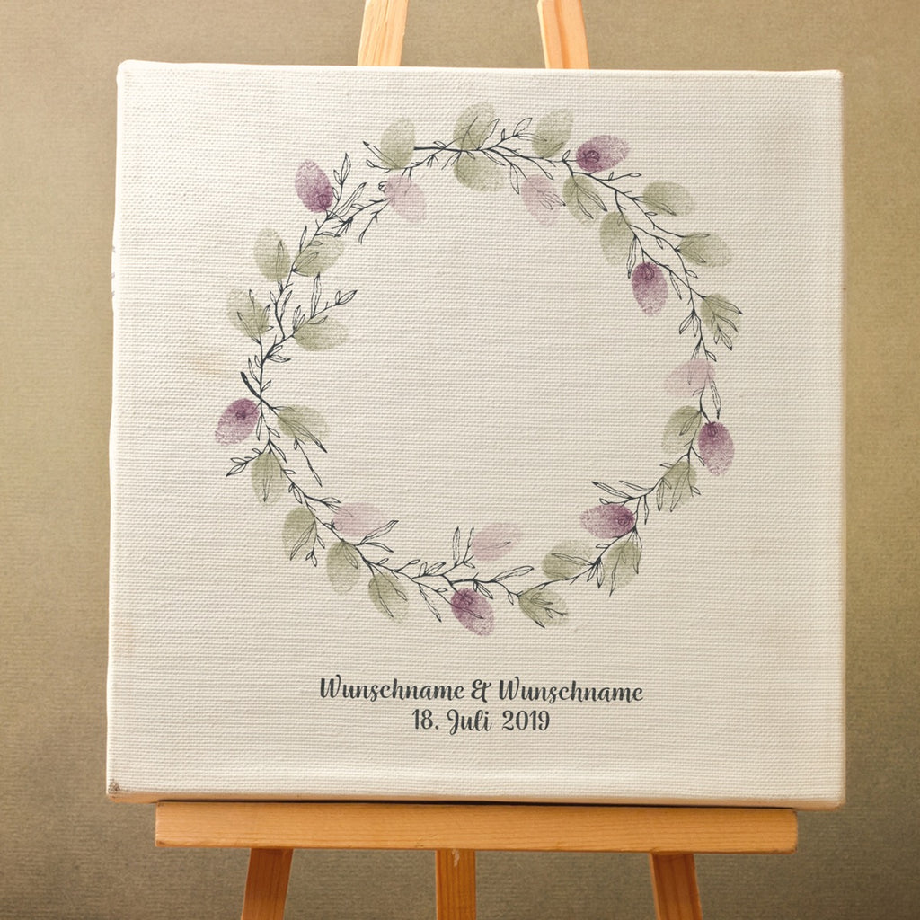 Personalisiertes Hochzeits-Gästebuch Leinwand 50x50 cm - Motiv Blumenkranz - MADYES - Hochzeitsdeko Manufaktur