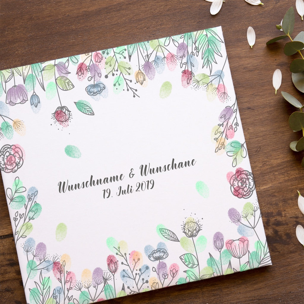 Personalisiertes Hochzeits-Gästebuch Leinwand 50x50 cm - Motiv Blumenring - MADYES - Hochzeitsdeko Manufaktur