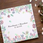 Personalisiertes Hochzeits-Gästebuch Leinwand 50x50 cm - Motiv Blumenring - MADYES - Hochzeitsdeko Manufaktur