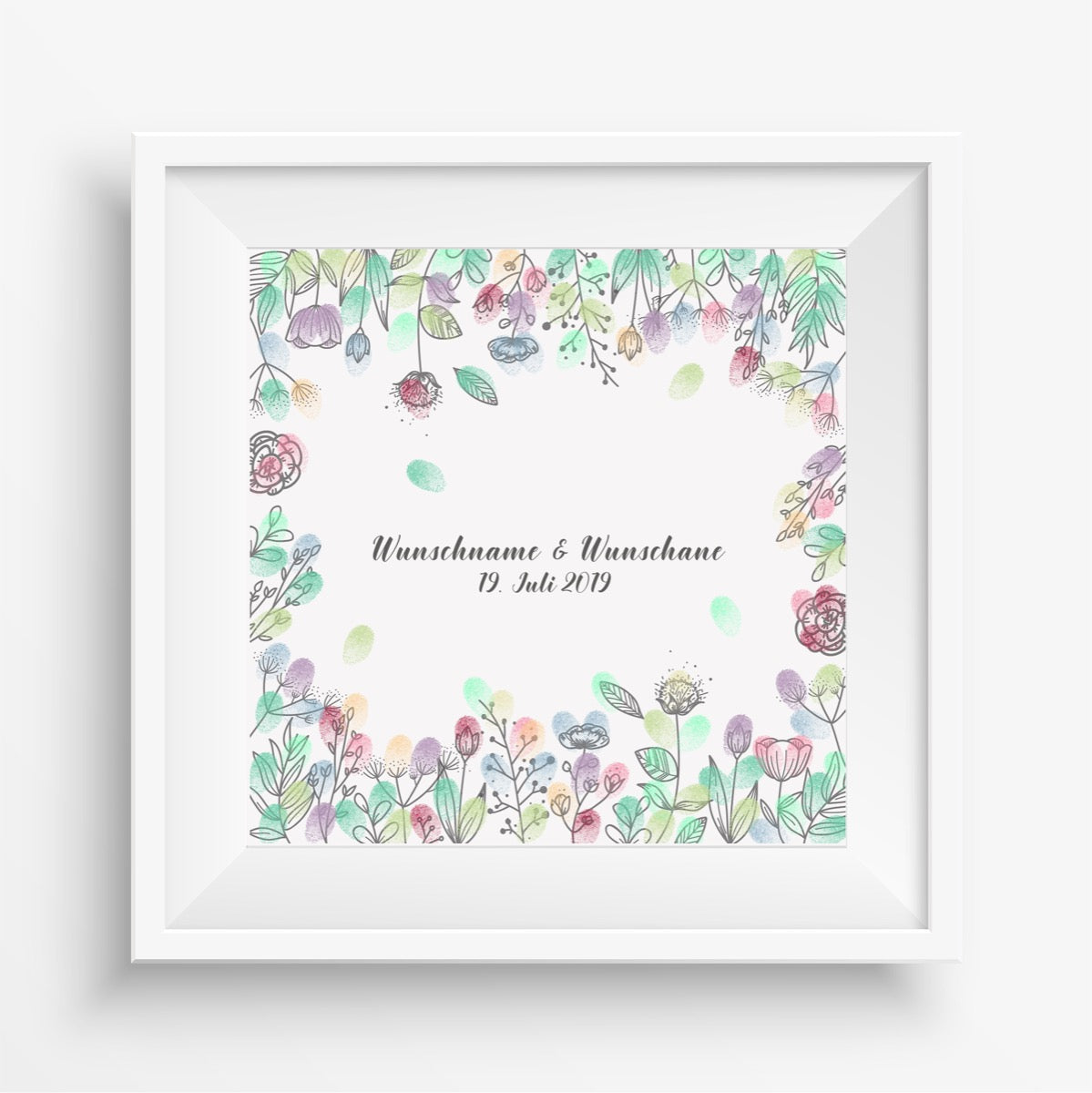 Personalisiertes Hochzeits-Gästebuch Leinwand 50x50 cm - Motiv Blumenring - MADYES - Hochzeitsdeko Manufaktur