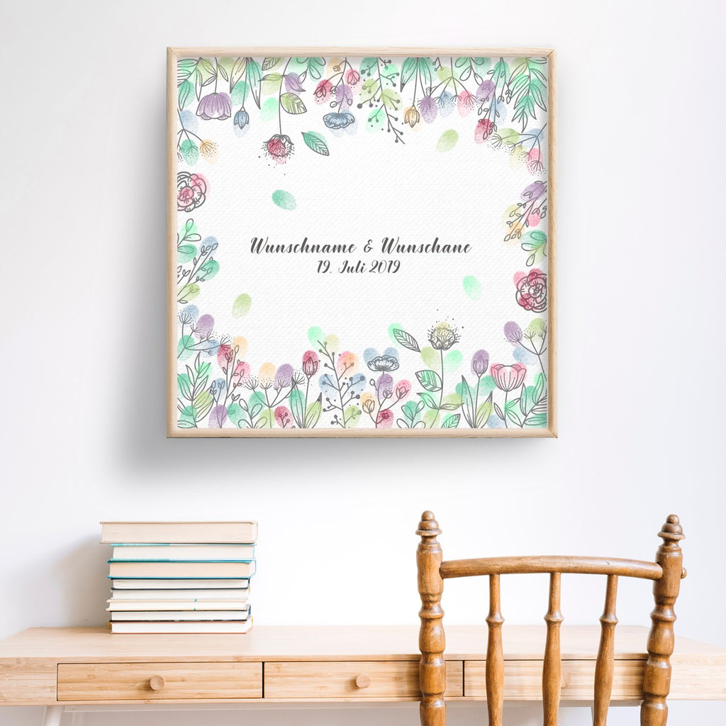 Personalisiertes Hochzeits-Gästebuch Leinwand 50x50 cm - Motiv Blumenring - MADYES - Hochzeitsdeko Manufaktur